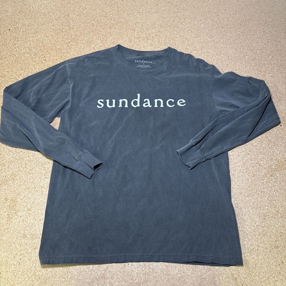 Sundance Catalog Shirt Mens L Gray Wash Long Sleeve Crewneck Logo USA